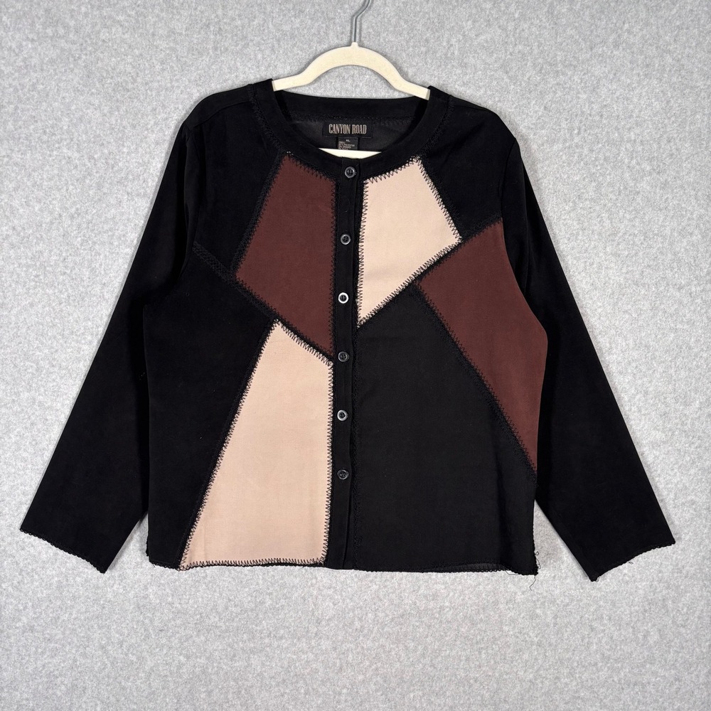 VTG 90s Canyon Road Faux Suede Patchwork‎ Jacket XL Stitch Boho Artsy to Wear